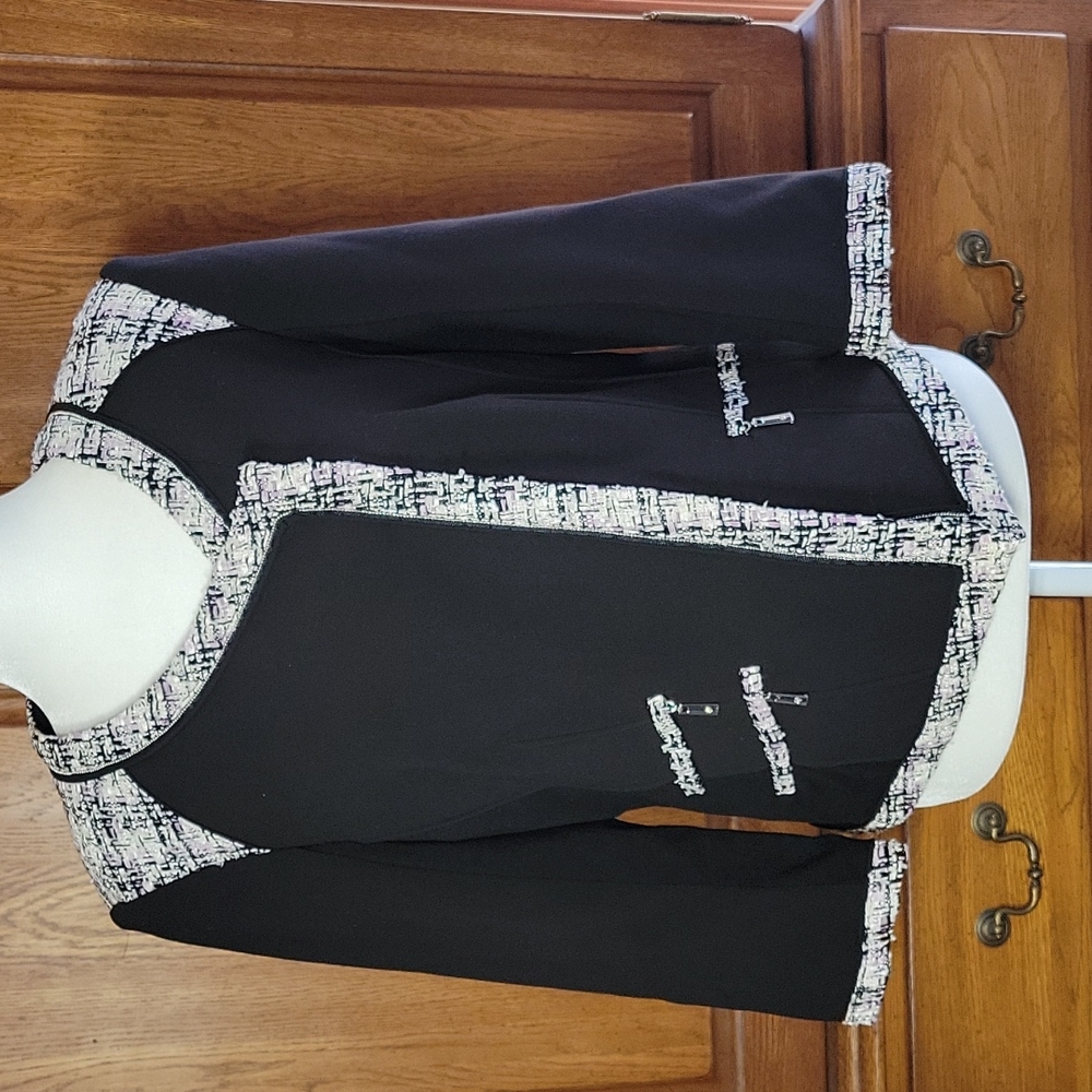 White House Black Market Black and White Tweed Trim Jacket